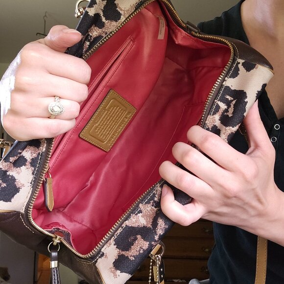 Coach Brown and Black Leopard Print Satchel - Picture 6 of 16